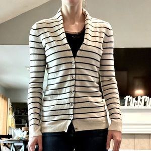 White Button Sweater with Black Stripes